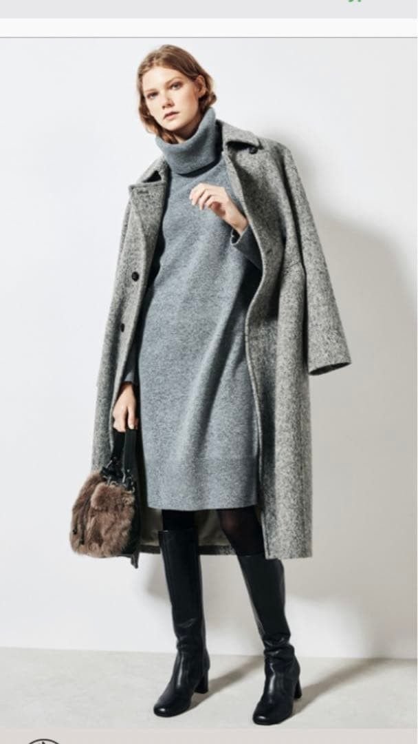 美品 23区 モエスマー ヘリンボーンツイードロングコート 36 ダブル