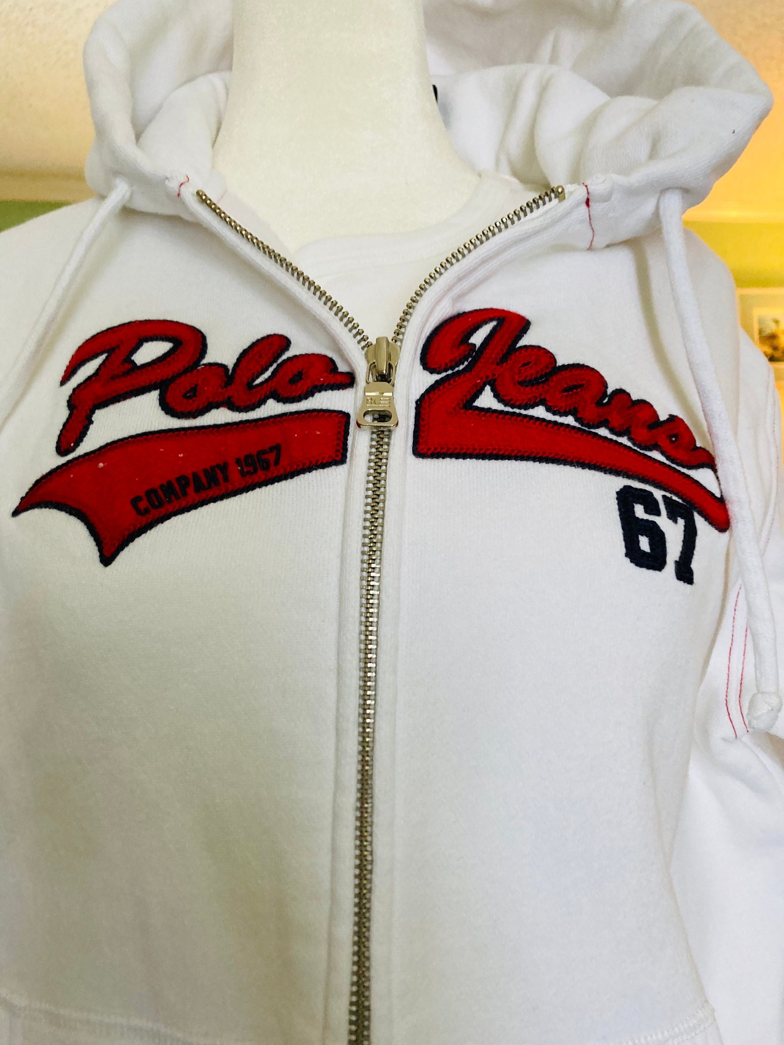 Y2k Vintage Ralph Lauren POLO JEANS 67 White Red VARSITY Hoodie Sz