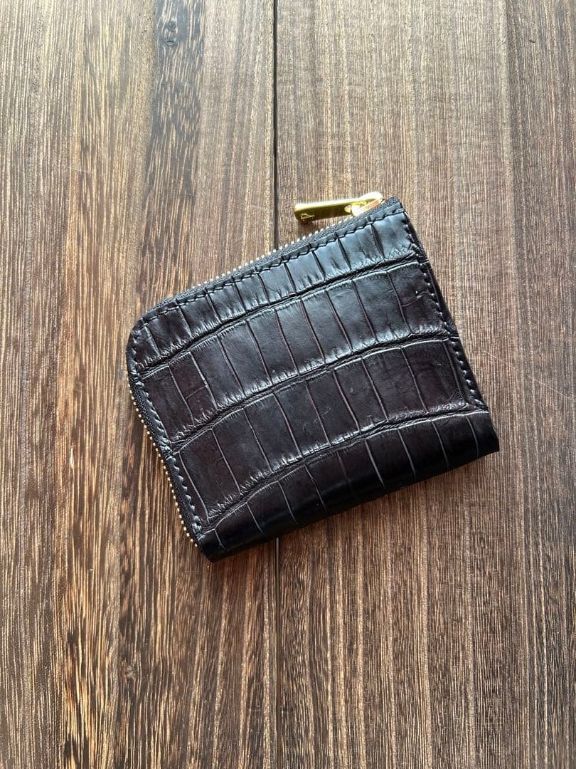 クロコダイル　ポロサス　ブラック　コンパクトウォレット　L字ファスナー　財布 L字ファスナーウォレット クロコダイル ミニ財布 ミニウォレット