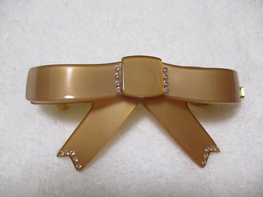 未使用自宅保管 アレクサンドルドゥパリ　リボンバレッタ　ベージュ　スワロフスキー バレッタ (7 cm)｜ALEXANDRE DE PARIS（アレクサンドル ドゥ パリ）